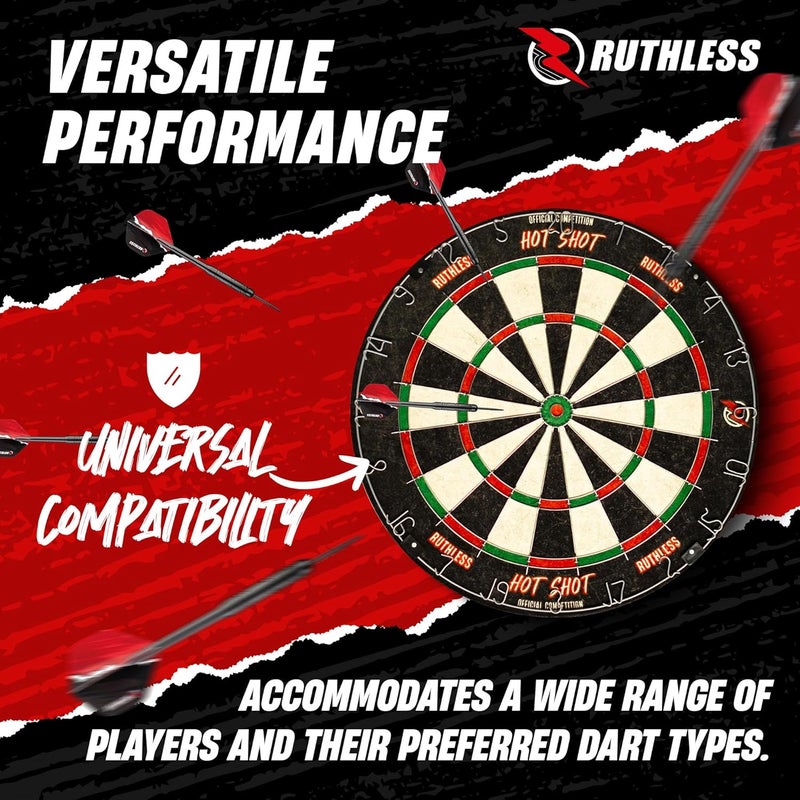 Ruthless Hot Shot Dart Board | Endurance Round Wire Sisal Dartboard Set Including 2 sets of Steel Tip Darts - Image 4